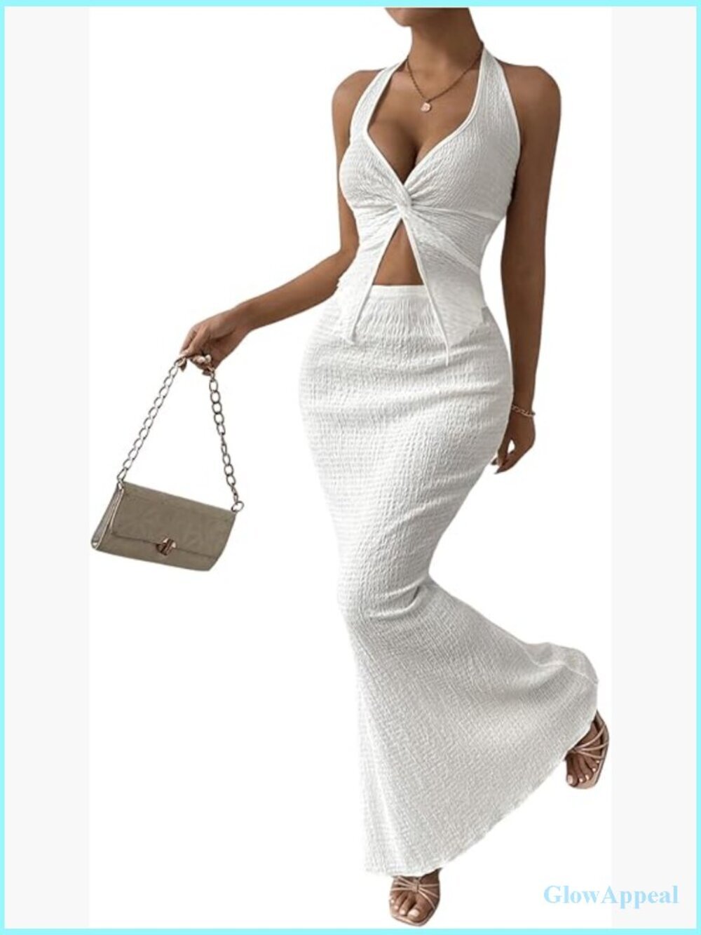 Women's Two Piece Set Halter Cami Top and Skirt Summer Outfit